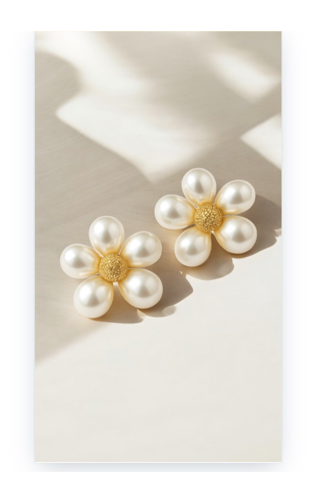 Flower-Shaped Earrings Adorned with Synthetic Pearls, 18k Gold-Plated Brass
