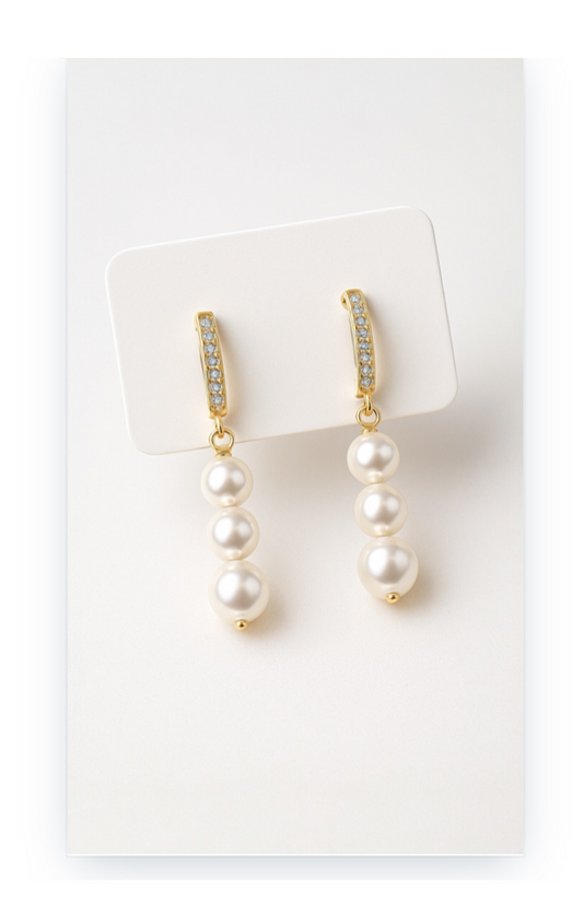 Gold-Plated Dangle Earrings with Synthetic Pearls and Zircons