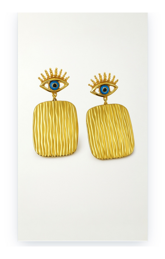 18K Gold-Plated Evil Eye Earrings in Stainless Steel