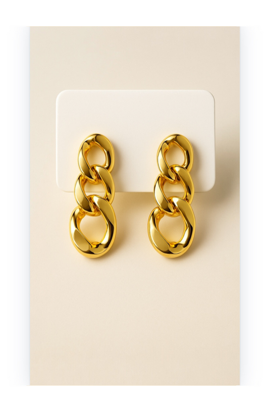Thick Chain Dangle Earrings, Gold-Plated on Stainless Steel