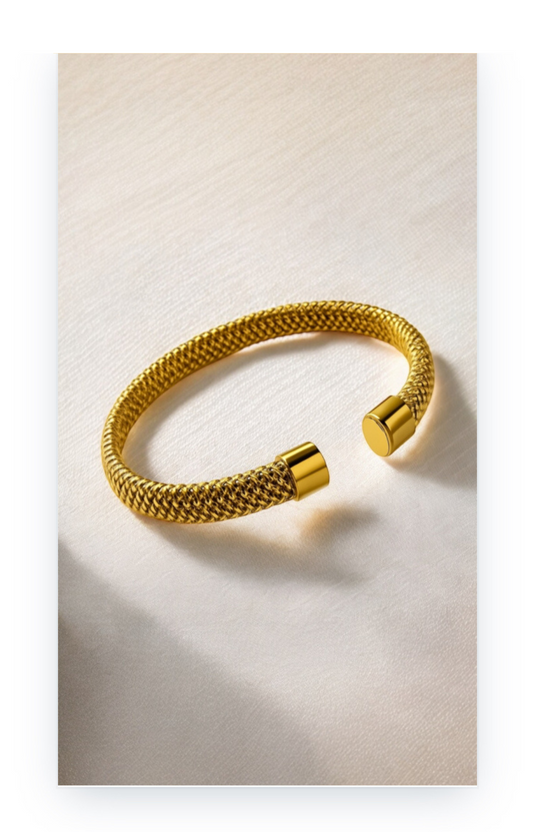 Adjustable Golden Stainless Steel Bangle Cuff Bracelet