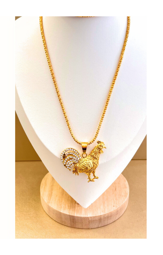 Golden Rooster Pendant Necklace for Men