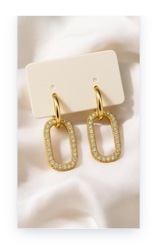 Earrings with zircons, 18k Gold plated copper