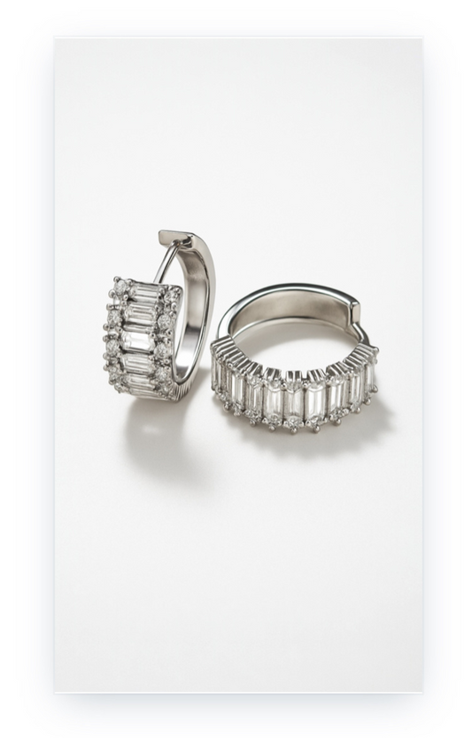 Small Hoop Earrings, Plated in 18K White Gold on a Copper Base