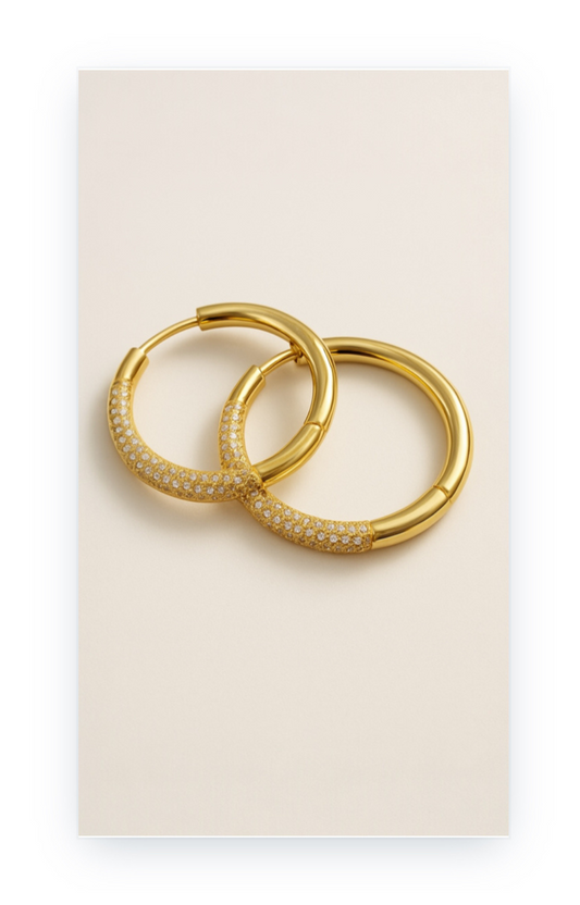 Bold & Brilliant-Thick Gold-Plated Hoops with Zircon Accents