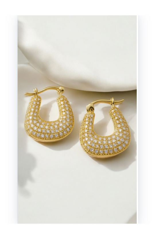 Geometric-Shaped Earrings, 18K Gold-Plated Copper with Zircon Inlay