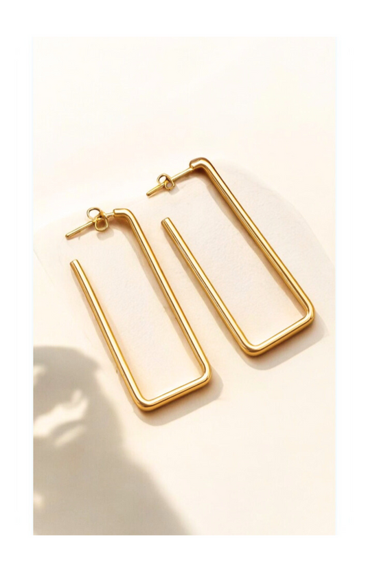 Gold-Plated-stainless steel Rectangular Hoop Earrings