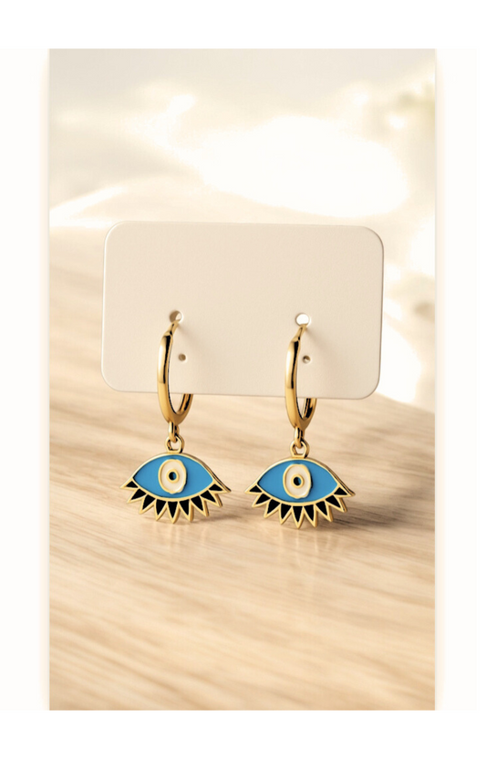 Alloy Hoop Earrings with Evil Eye Pendant design