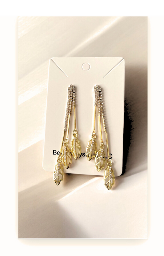 Long Leaf Detail Earrings in 18k Gold-Plated Copper