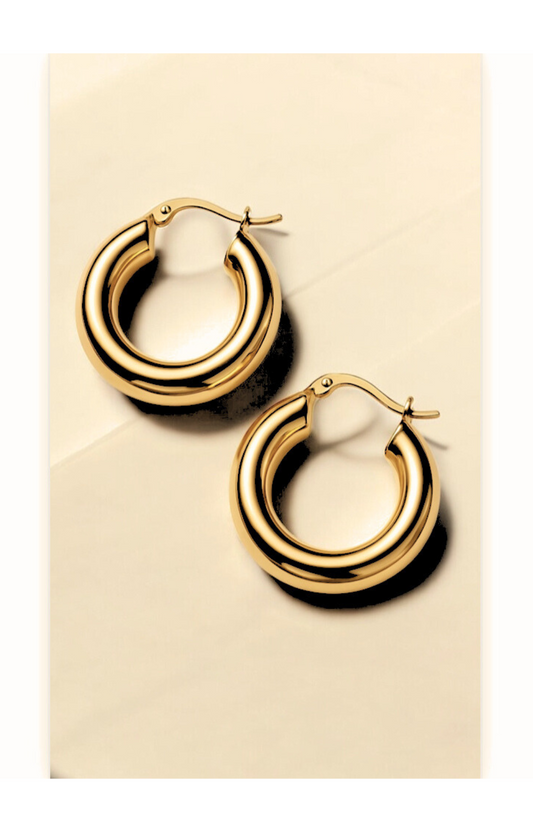 Medium-sized hoop earrings, stainless steel, gold-plated, classic style