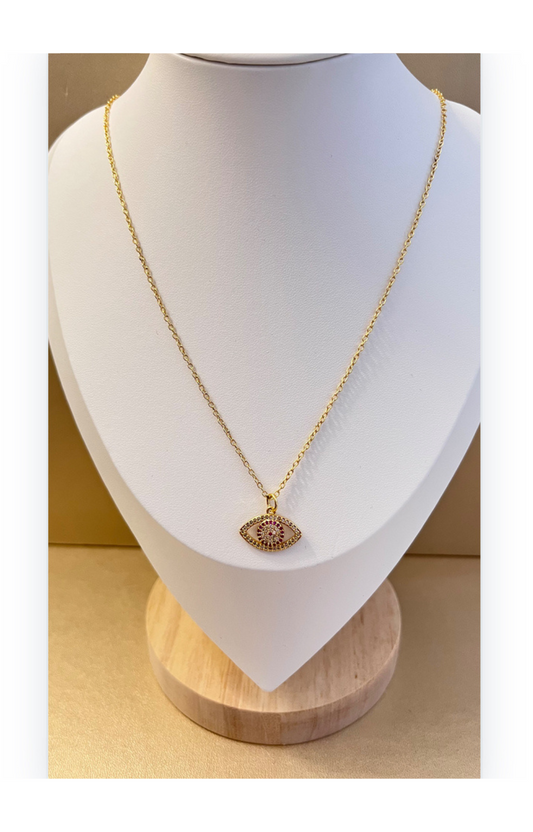 Evil Eyes Pendant Chain with Zircon Inlay
