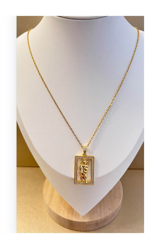 Gold-Plated Religious Necklace- Zircon Inlay