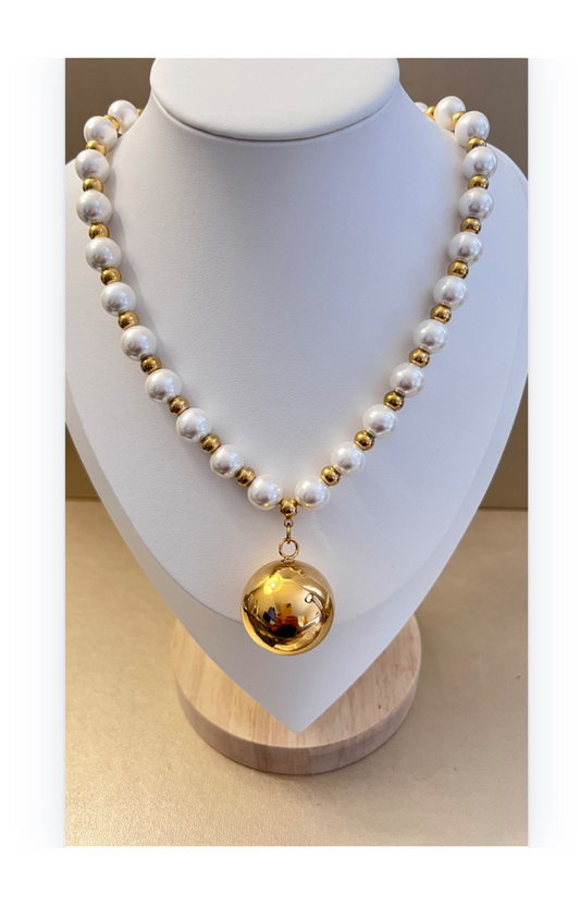 Gold-Plated-Stainless steel Synthetic Pearl Necklace