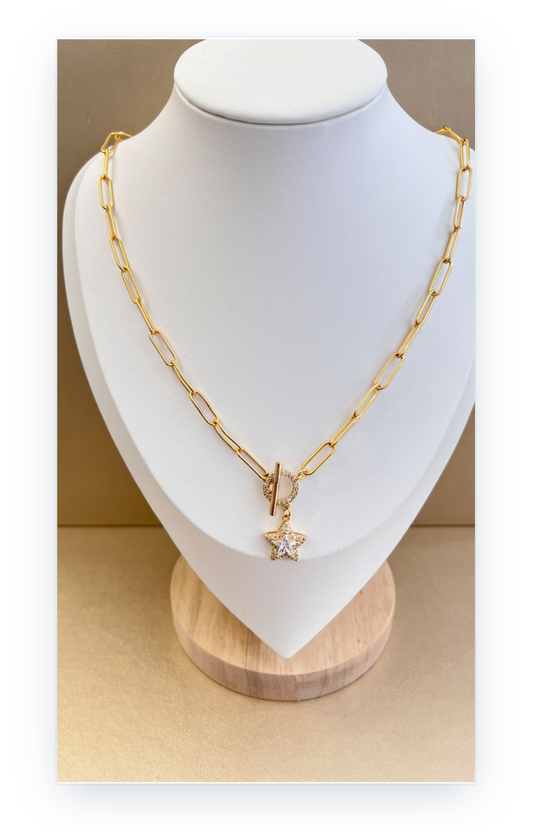 Gold-Plated Link Chain with Star Pendant and Zircon Inlay