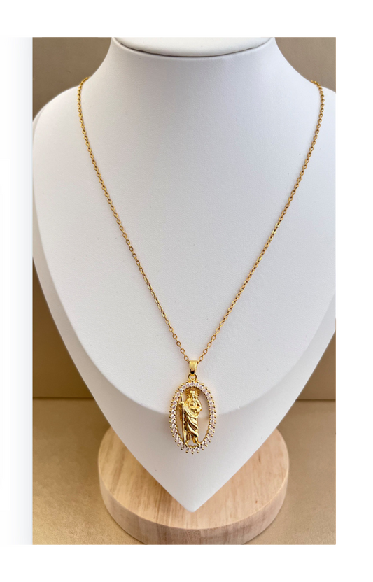 Religious pendant necklace, unisex, 18k gold plated, copper: