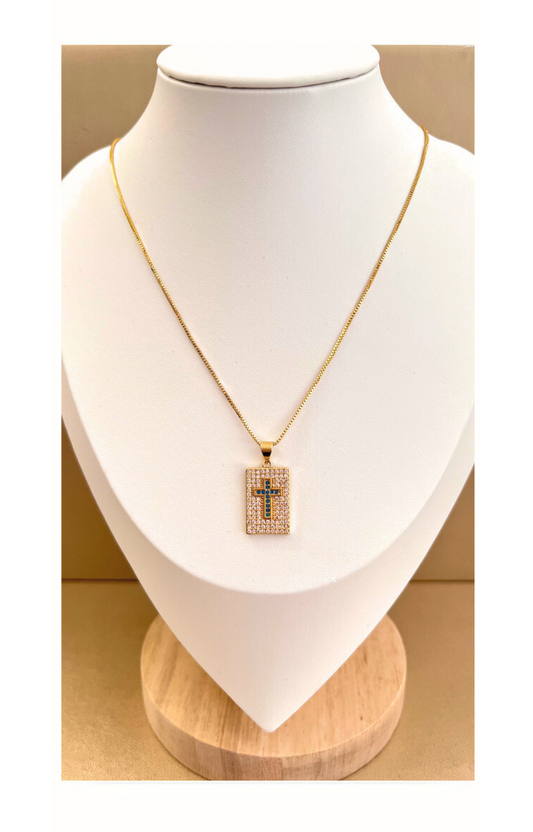 Religious Reptangle Cross Pendant and Chain