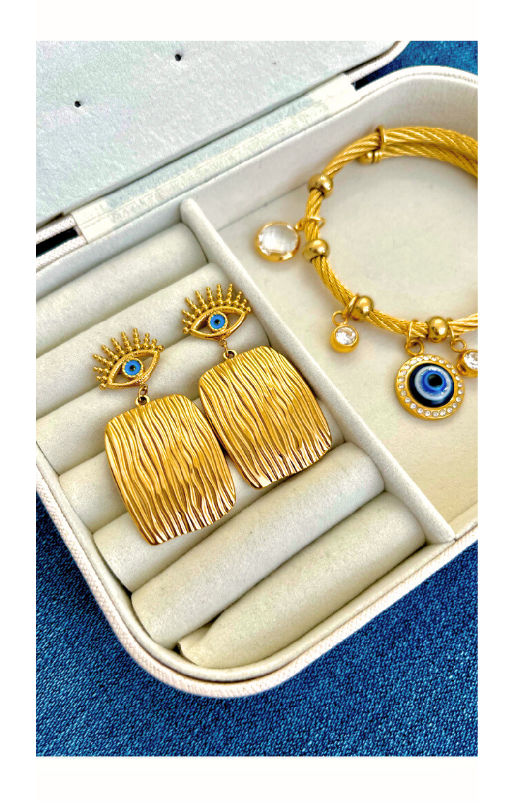 18K Gold-Plated Evil Eye Earrings in Stainless Steel