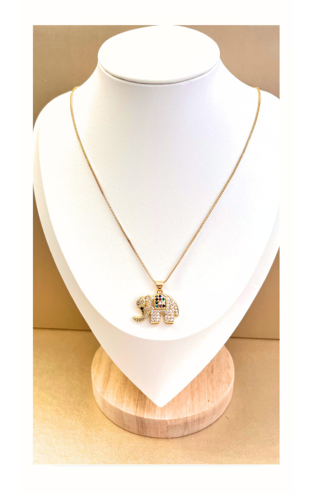 18K Gold-Plated Copper Necklace with Elephant Pendant and Zircon Inlay