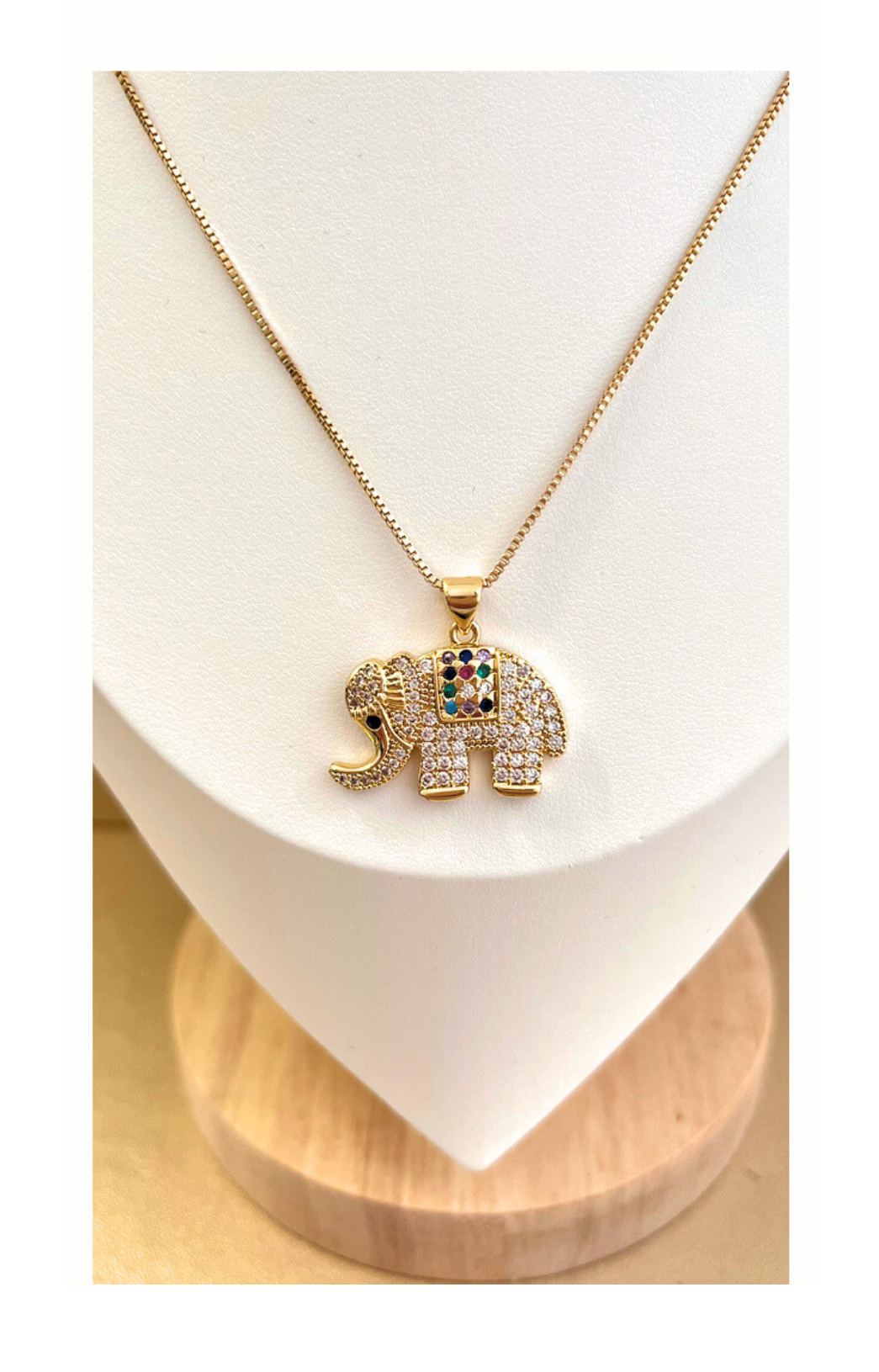 18K Gold-Plated Copper Necklace with Elephant Pendant and Zircon Inlay