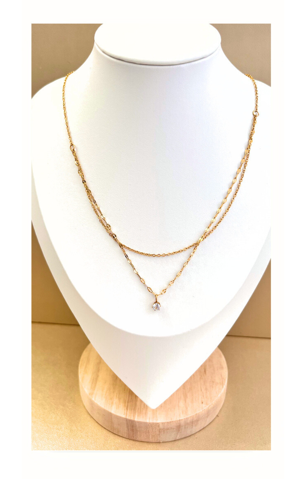 Gold-Plated Layered Chain Necklace with Rhinestone Pendant