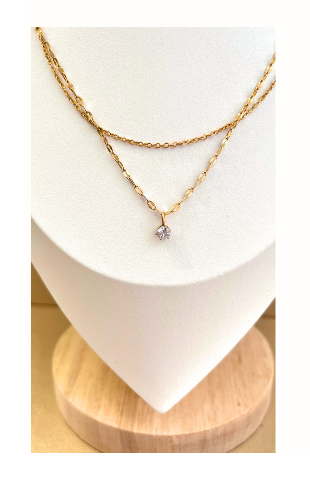 Gold-Plated Layered Chain Necklace with Rhinestone Pendant