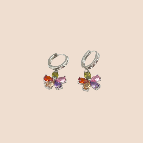 Flower-Shaped Earrings, Gold-Plated with Zircon Inlay