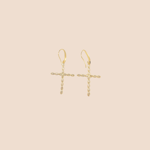 Copper and Gold-Plated Cross Dangle Earrings