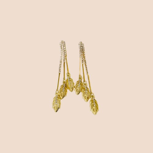 Long Leaf Detail Earrings in 18k Gold-Plated Copper