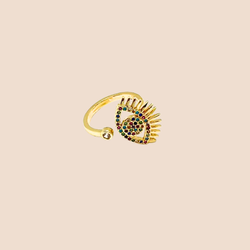 Evil Eye Design Open Ring in Plated Brass