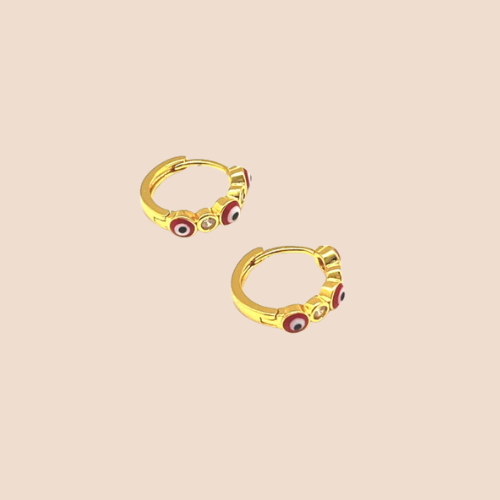 Gold-Plated Hoop Earrings with Evil Eye Symbol