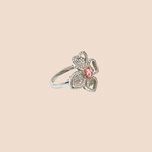 Sparkling Floral Design Thin Band Ring with Diamond Imitations