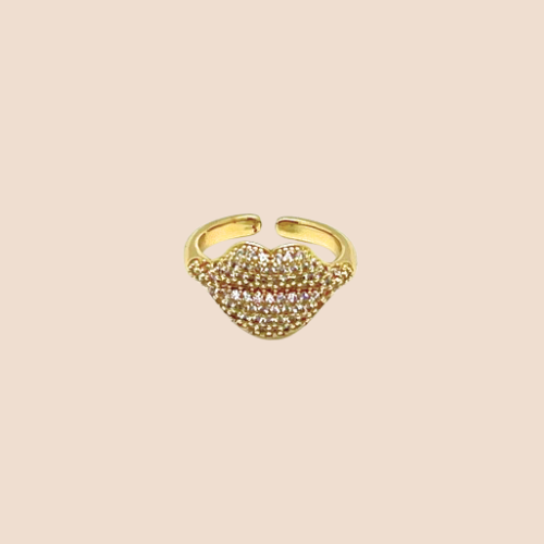 Open Gold-Plated Copper Lip-Shaped Ring