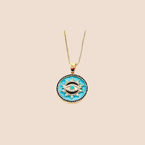 Slim Chain with Round Evil Eyes Pendant