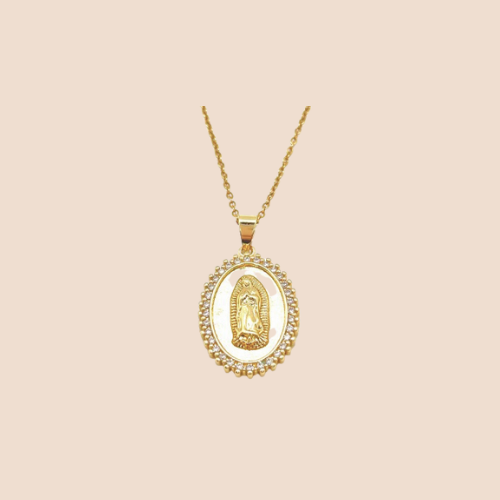 Stainless steel Necklace, Mary virgen pendant. gold plated, Unisex