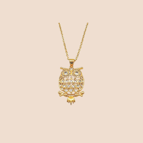 18k Gold Plated Chain with Enchanting Owl Zircon Inlay Pendant