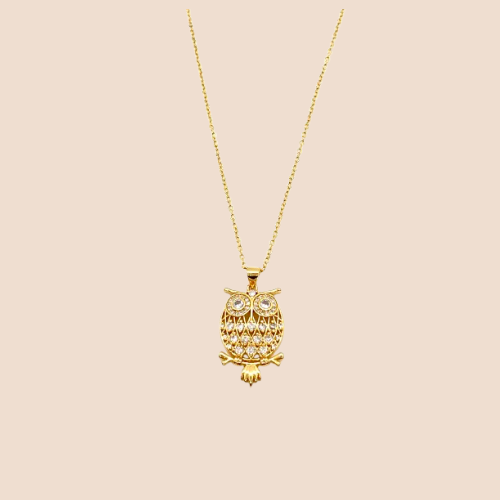 18k Gold Plated Chain with Enchanting Owl Zircon Inlay Pendant