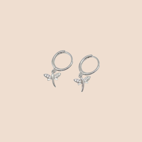 Hoop Earrings with Dragonfly Charm in .925 Sterling Silver