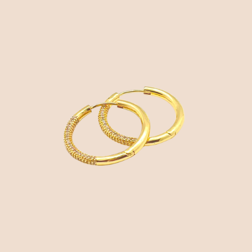 Bold & Brilliant-Thick Gold-Plated Hoops with Zircon Accents