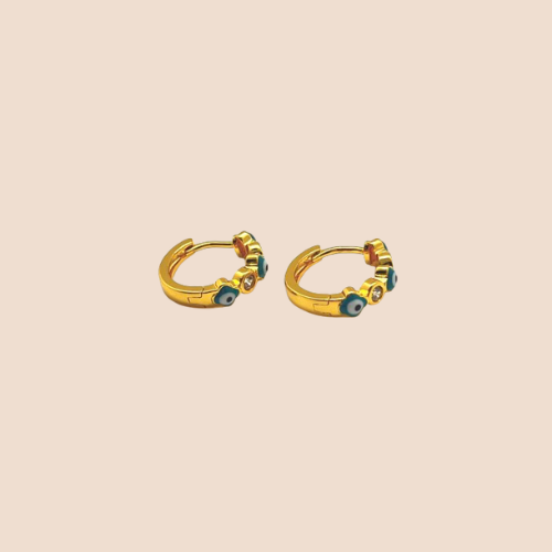 Gold-Plated Hoop Earrings with Evil Eye Symbol- Blue color