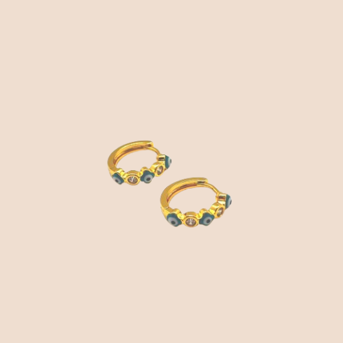 Gold-Plated Hoop Earrings with Evil Eye Symbol- Blue color