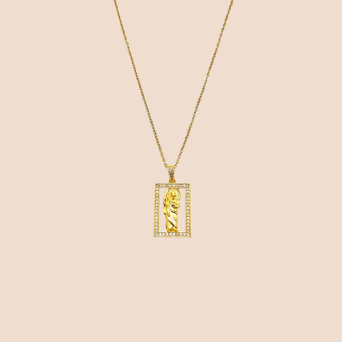 Gold-Plated Religious Necklace- Zircon Inlay