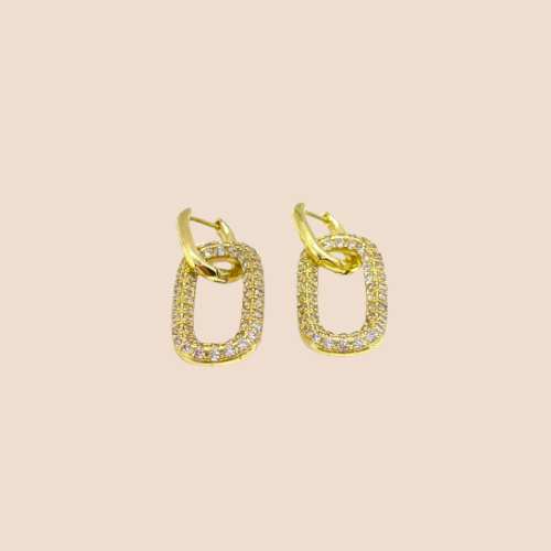 Hoop Earrings with zircons, 18k Gold plated copper