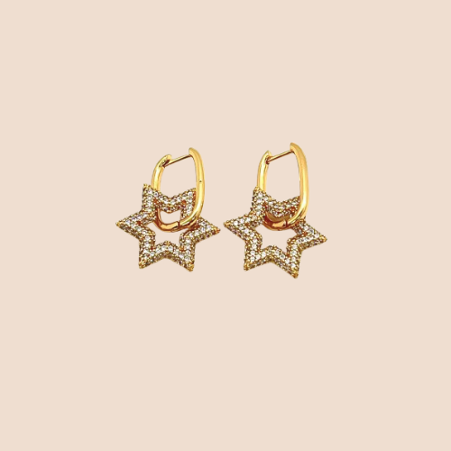 Hoop Earrings with Star and Cubic Zircon