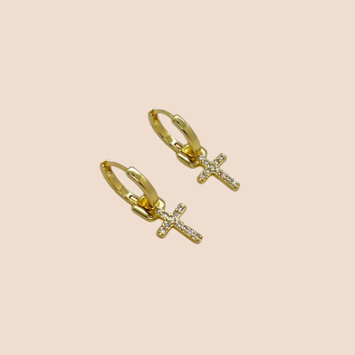 Cross Earrings, Gold-Plated on a Copper Base