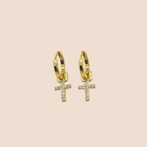 Cross Earrings, Gold-Plated on a Copper Base