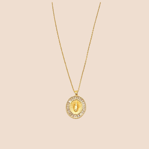 Necklace with a Virgin Mary pendant, gold-plated, copper