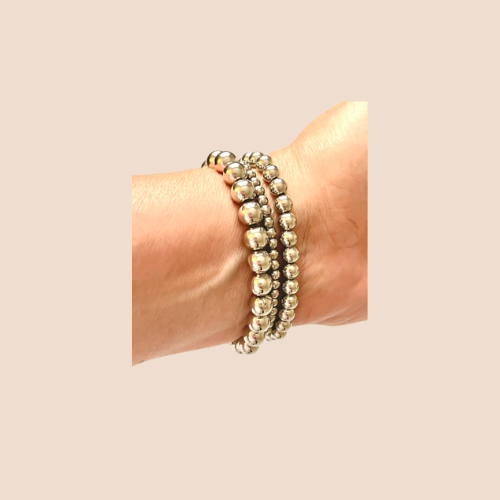 Stainless steel beaded bangle bracelet-Unisex-18k Gold plated